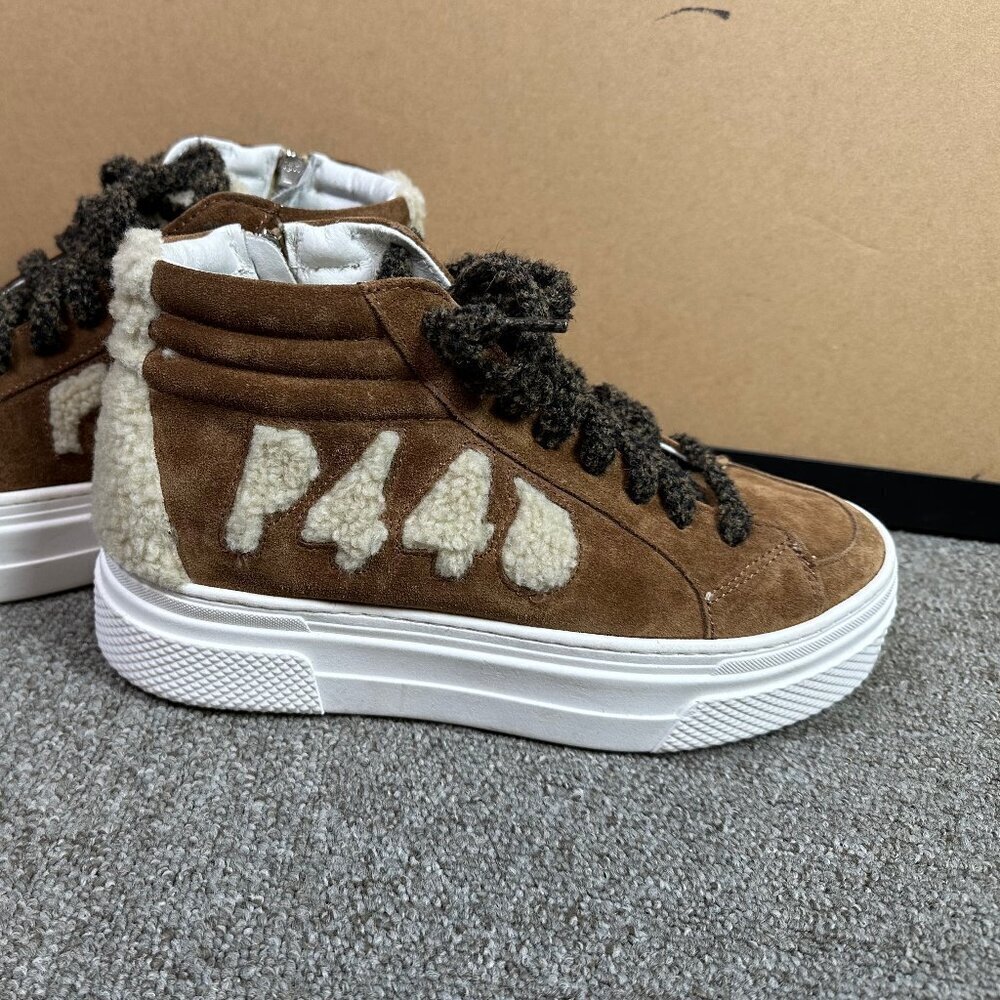 P448 Skate Platform Slavia Faux Shearling & Suede Brown & Cream Sneakers EU 39